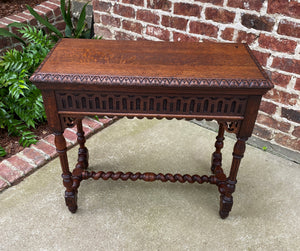 Antique English Table Console Entry Sofa Table w Drawers Oak Barley Twist c.1900