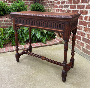 Antique English Table Console Entry Sofa Table w Drawers Oak Barley Twist c.1900