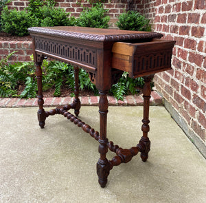 Antique English Table Console Entry Sofa Table w Drawers Oak Barley Twist c.1900