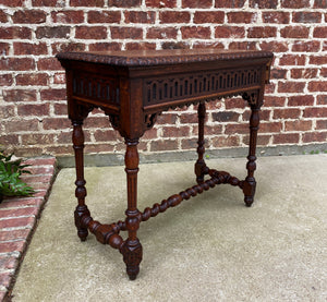 Antique English Table Console Entry Sofa Table w Drawers Oak Barley Twist c.1900