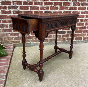 Antique English Table Console Entry Sofa Table w Drawers Oak Barley Twist c.1900