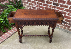 Antique English Table Console Entry Sofa Table w Drawers Oak Barley Twist c.1900