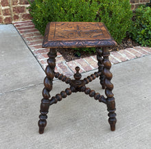 Load image into Gallery viewer, Antique English Stool Footstool Small Bench BARLEY TWIST Legs Carved Top Oak