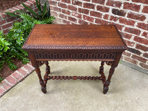 Antique English Table Console Entry Sofa Table w Drawers Oak Barley Twist c.1900