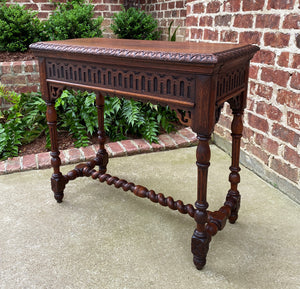 Antique English Table Console Entry Sofa Table w Drawers Oak Barley Twist c.1900