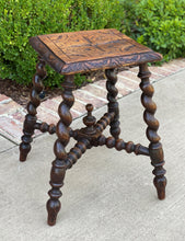 Load image into Gallery viewer, Antique English Stool Footstool Small Bench BARLEY TWIST Legs Carved Top Oak
