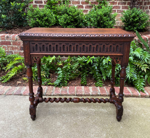 Antique English Table Console Entry Sofa Table w Drawers Oak Barley Twist c.1900