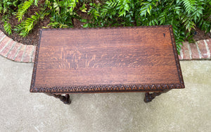 Antique English Table Console Entry Sofa Table w Drawers Oak Barley Twist c.1900