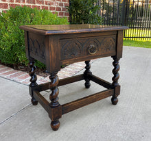 Load image into Gallery viewer, Antique English Stool Bench Table with Drawer BARLEY TWIST Carved Oak
