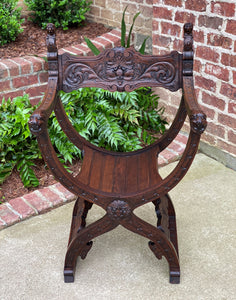 Antique Italian Savonarola Dante Chair Carved Oak Renaissance Lion Shield 19th C