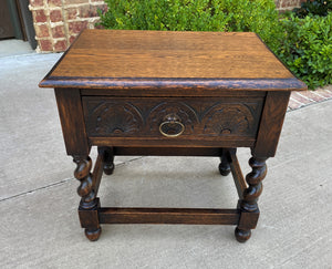 Antique English Stool Bench Table with Drawer BARLEY TWIST Carved Oak