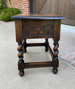 Antique English Stool Bench Table with Drawer BARLEY TWIST Carved Oak