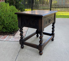 Load image into Gallery viewer, Antique English Stool Bench Table with Drawer BARLEY TWIST Carved Oak