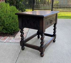 Antique English Stool Bench Table with Drawer BARLEY TWIST Carved Oak