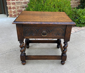 Antique English Stool Bench Table with Drawer BARLEY TWIST Carved Oak