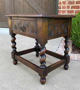 Antique English Stool Bench Table with Drawer BARLEY TWIST Carved Oak