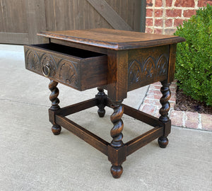 Antique English Stool Bench Table with Drawer BARLEY TWIST Carved Oak