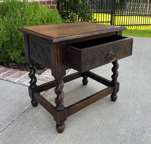 Antique English Stool Bench Table with Drawer BARLEY TWIST Carved Oak