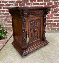 Load image into Gallery viewer, Antique French Nightstand End Table Cabinet Carved Oak Lions Renaissance 19th C