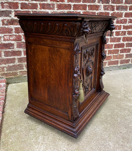 Antique French Nightstand End Table Cabinet Carved Oak Lions Renaissance 19th C