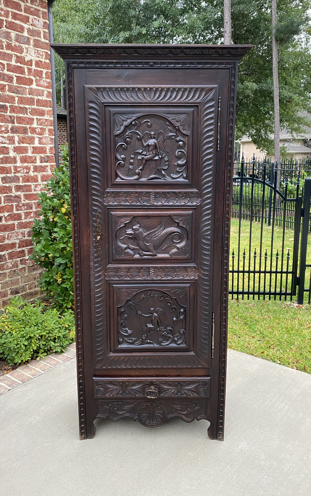 Antique French Bonnetiere Cabinet Wardrobe Armoire Neo Renaissance Oak 1 of 2