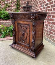 Load image into Gallery viewer, Antique French Nightstand End Table Cabinet Carved Oak Lions Renaissance 19th C