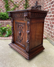 Load image into Gallery viewer, Antique French Nightstand End Table Cabinet Carved Oak Lions Renaissance 19th C