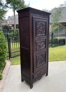 Antique French Bonnetiere Cabinet Wardrobe Armoire Neo Renaissance Oak 1 of 2