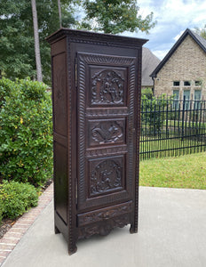 Antique French Bonnetiere Cabinet Wardrobe Armoire Oak Neo Renaissance 2 of 2