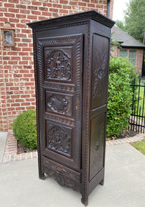 Antique French Bonnetiere Cabinet Wardrobe Armoire Oak Neo Renaissance 2 of 2