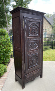 Antique French Bonnetiere Cabinet Wardrobe Armoire Oak Neo Renaissance 2 of 2