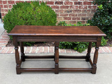 Load image into Gallery viewer, Antique English Bench Stool Pegged Turned Post Oak Window Seat NARROW Depth