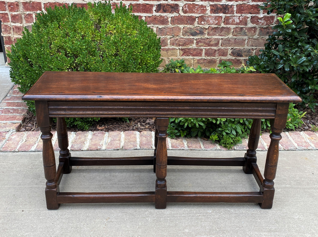 Antique English Bench Stool Pegged Turned Post Oak Window Seat NARROW Depth