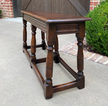 Load image into Gallery viewer, Antique English Bench Stool Pegged Turned Post Oak Window Seat NARROW Depth