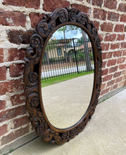 Load image into Gallery viewer, Antique English Mirror OVAL Carved Oak Frame Wood Back Edwardian Era