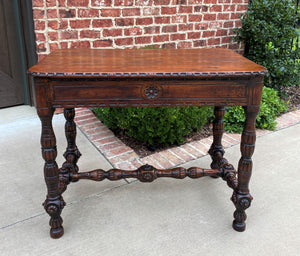 Antique English Table Console Entry Sofa Foyer w Drawers Carved Oak Mid 19th C