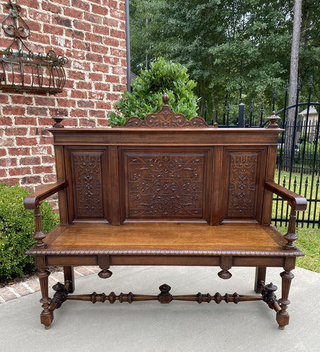Antique French Bench Renaissance Revival Settee Entry Hall Bench Walnut