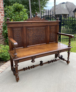 Antique French Bench Renaissance Revival Settee Entry Hall Bench Walnut