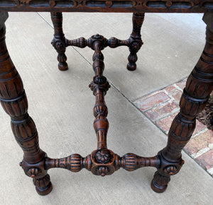 Antique English Table Console Entry Sofa Foyer w Drawers Carved Oak Mid 19th C