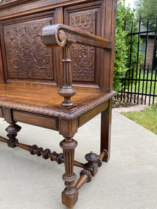 Antique French Bench Renaissance Revival Settee Entry Hall Bench Walnut