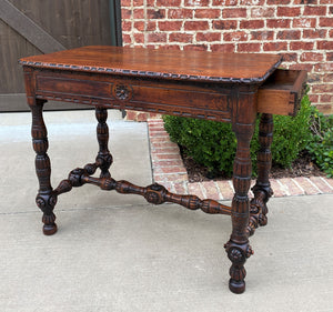 Antique English Table Console Entry Sofa Foyer w Drawers Carved Oak Mid 19th C