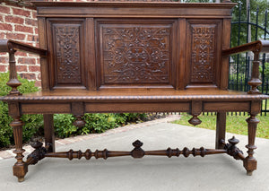 Antique French Bench Renaissance Revival Settee Entry Hall Bench Walnut