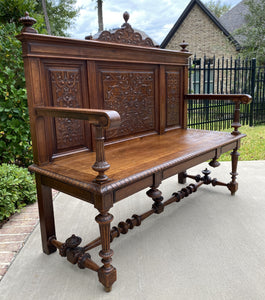 Antique French Bench Renaissance Revival Settee Entry Hall Bench Walnut