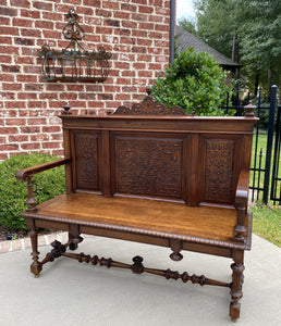 Antique French Bench Renaissance Revival Settee Entry Hall Bench Walnut