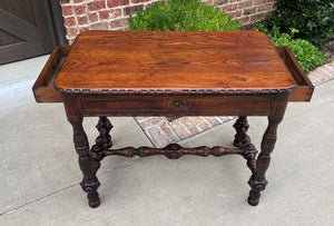 Antique English Table Console Entry Sofa Foyer w Drawers Carved Oak Mid 19th C