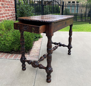 Antique English Table Console Entry Sofa Foyer w Drawers Carved Oak Mid 19th C