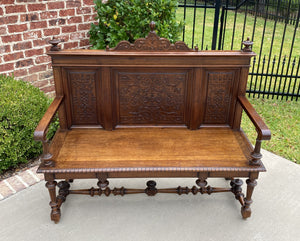 Antique French Bench Renaissance Revival Settee Entry Hall Bench Walnut