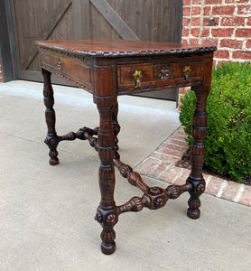 Antique English Table Console Entry Sofa Foyer w Drawers Carved Oak Mid 19th C