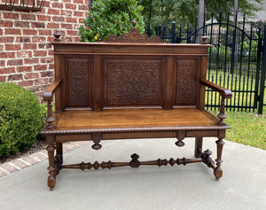 Antique French Bench Renaissance Revival Settee Entry Hall Bench Walnut