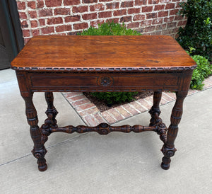 Antique English Table Console Entry Sofa Foyer w Drawers Carved Oak Mid 19th C